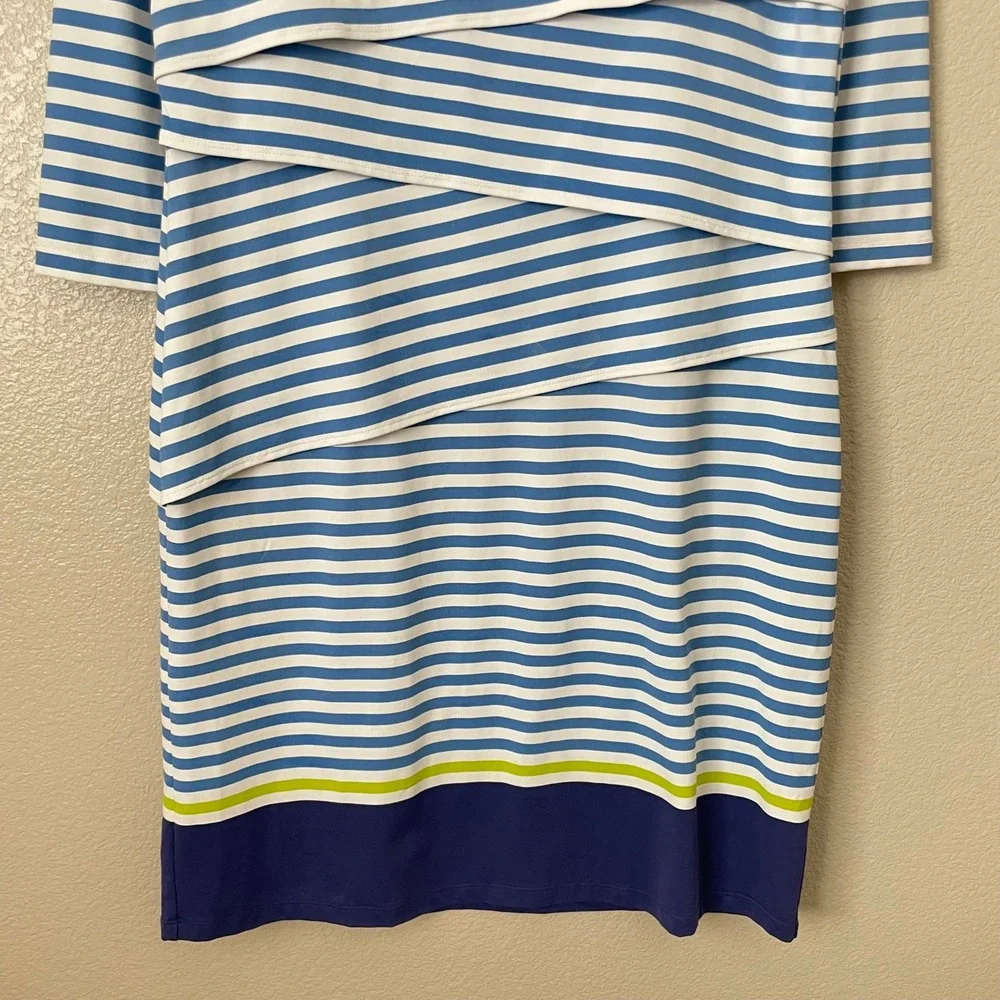 J. McLaughlin Dress Womens Large Blue Catalina Cloth Striped 3/4 Sleeve‎ Layered